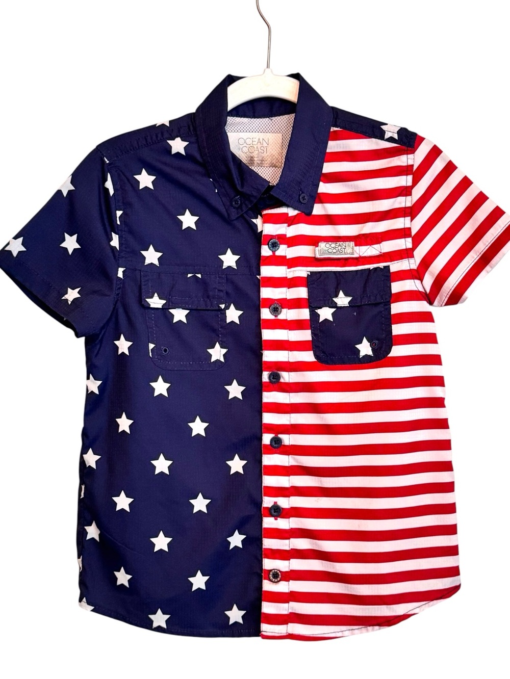 Ocean + Coast® Boys 6 Short Sleeve USA Patriotic Fishing Shirt